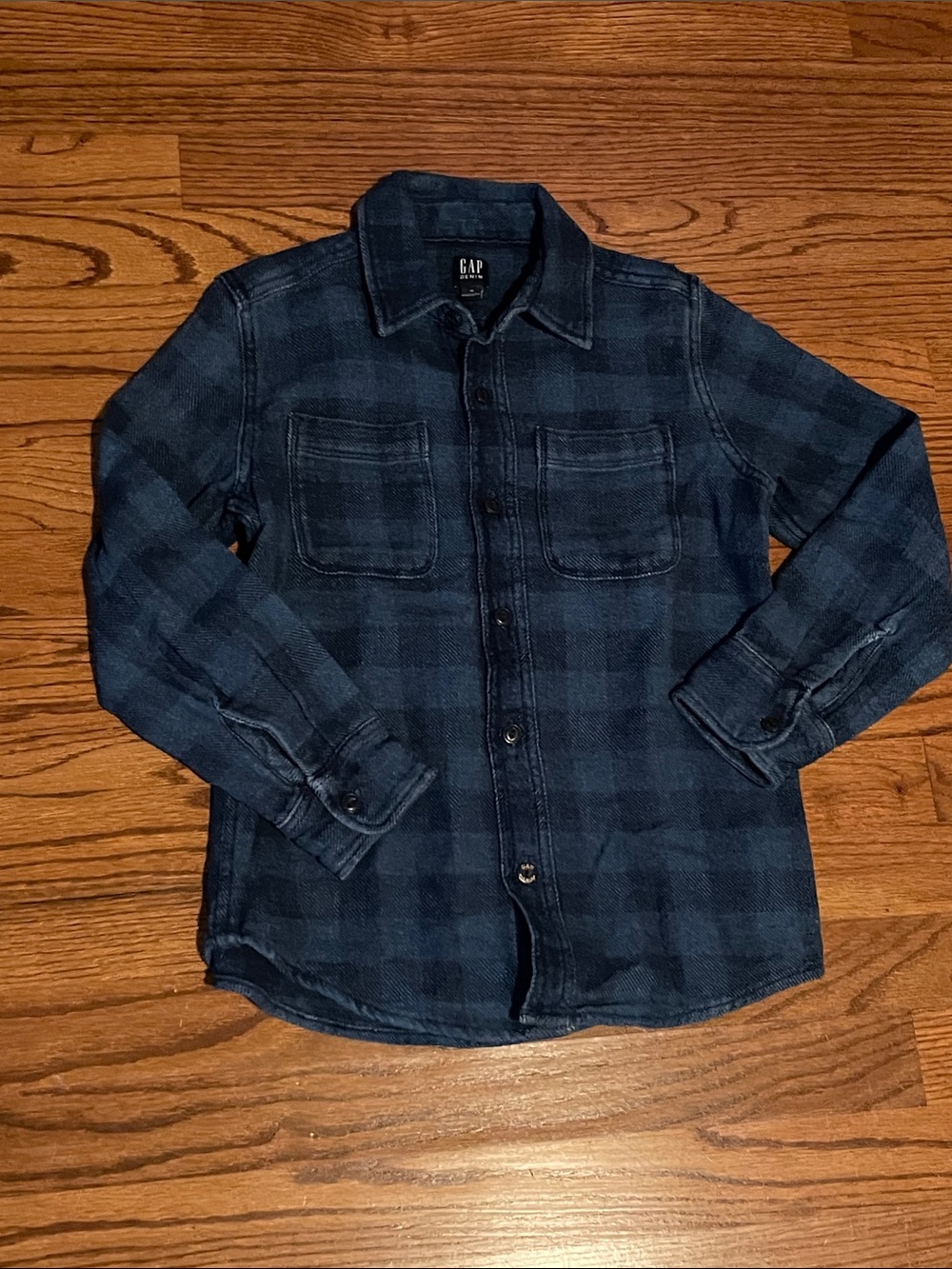 GAP Boys Dark Blue Plaid Button-Down Shirt
